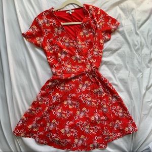 Charlotte Russe Red Floral Wrap Sundress